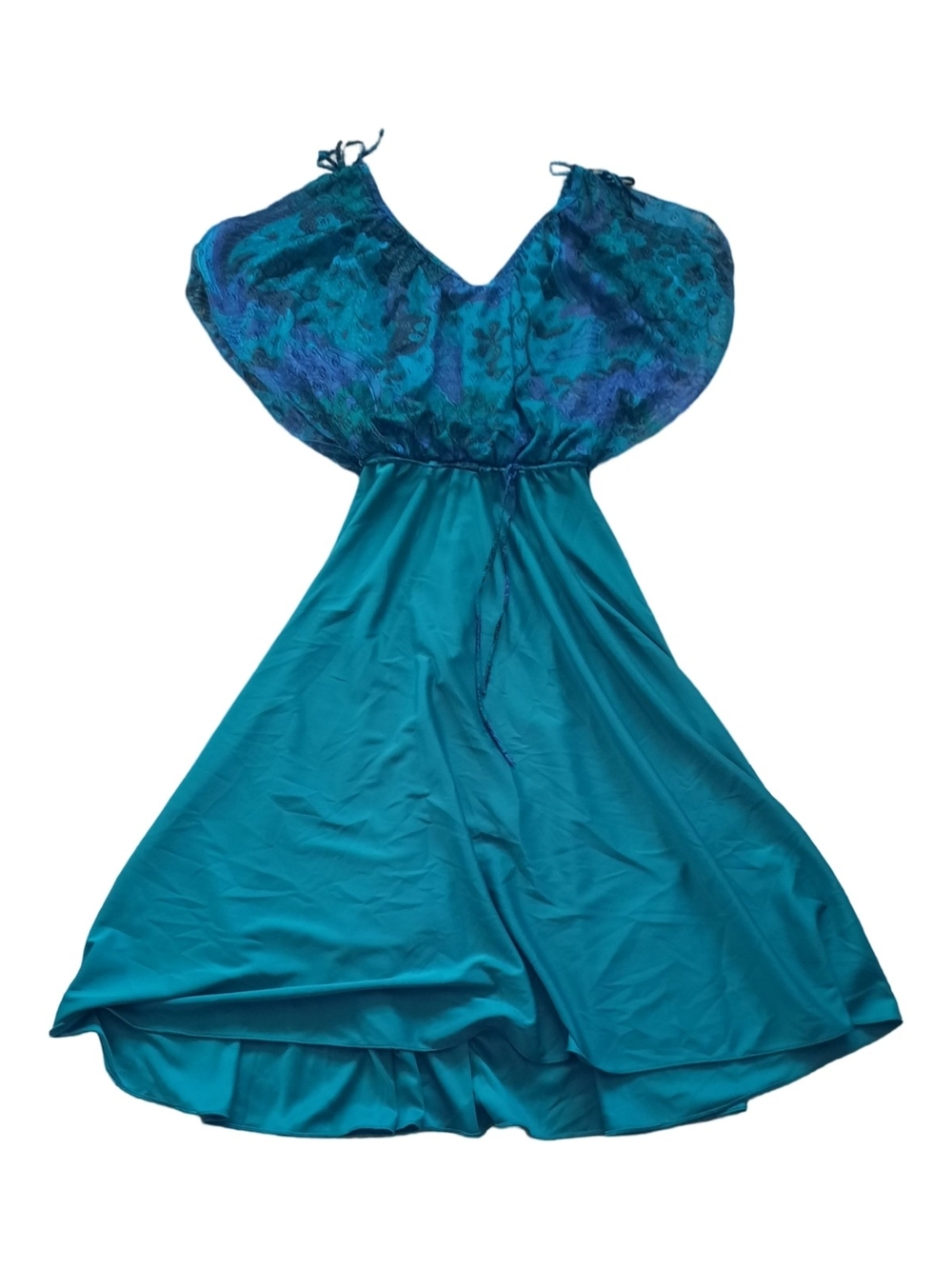 Emerald V‑Neck Lace Accent Night Chemise with Drawstring Waist